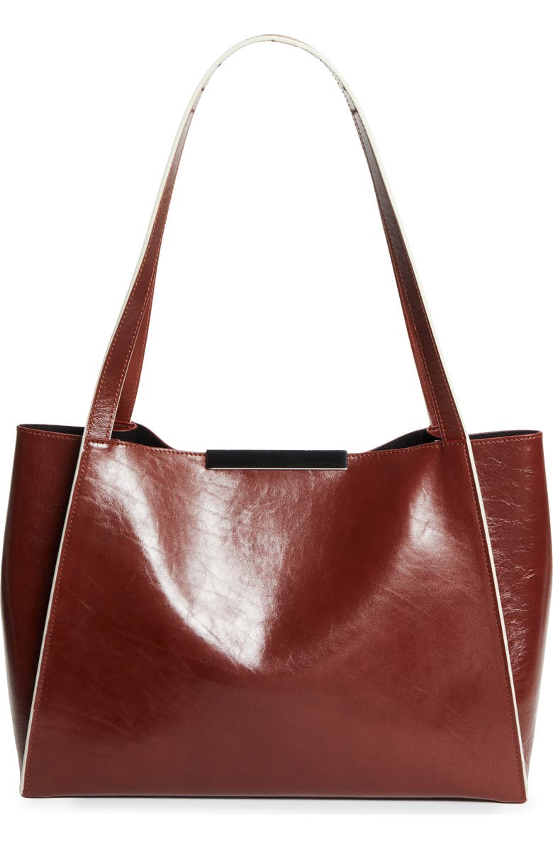 Marni Small East/West Leather Tote, Alternate, color, 627 - Cherry