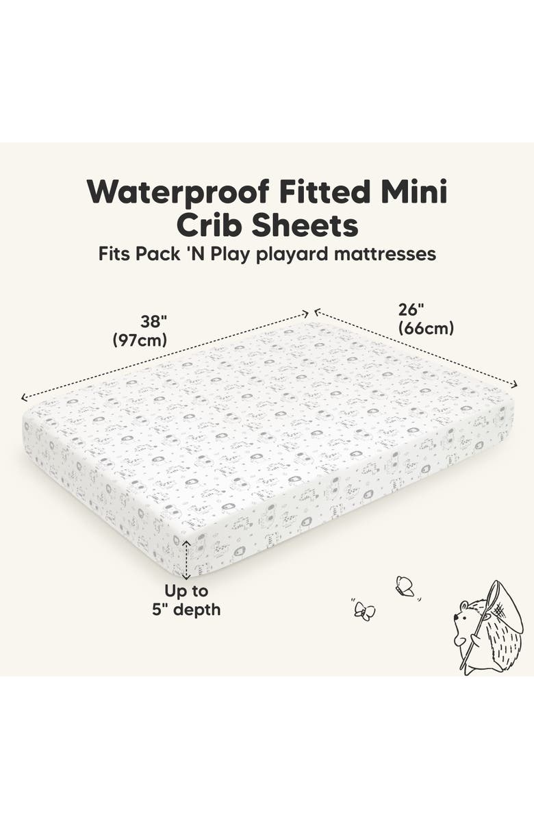 KeaBabies 2-Pack Isla [Protect+] Waterproof Mini Crib Sheets, Alternate, color, Keasafari