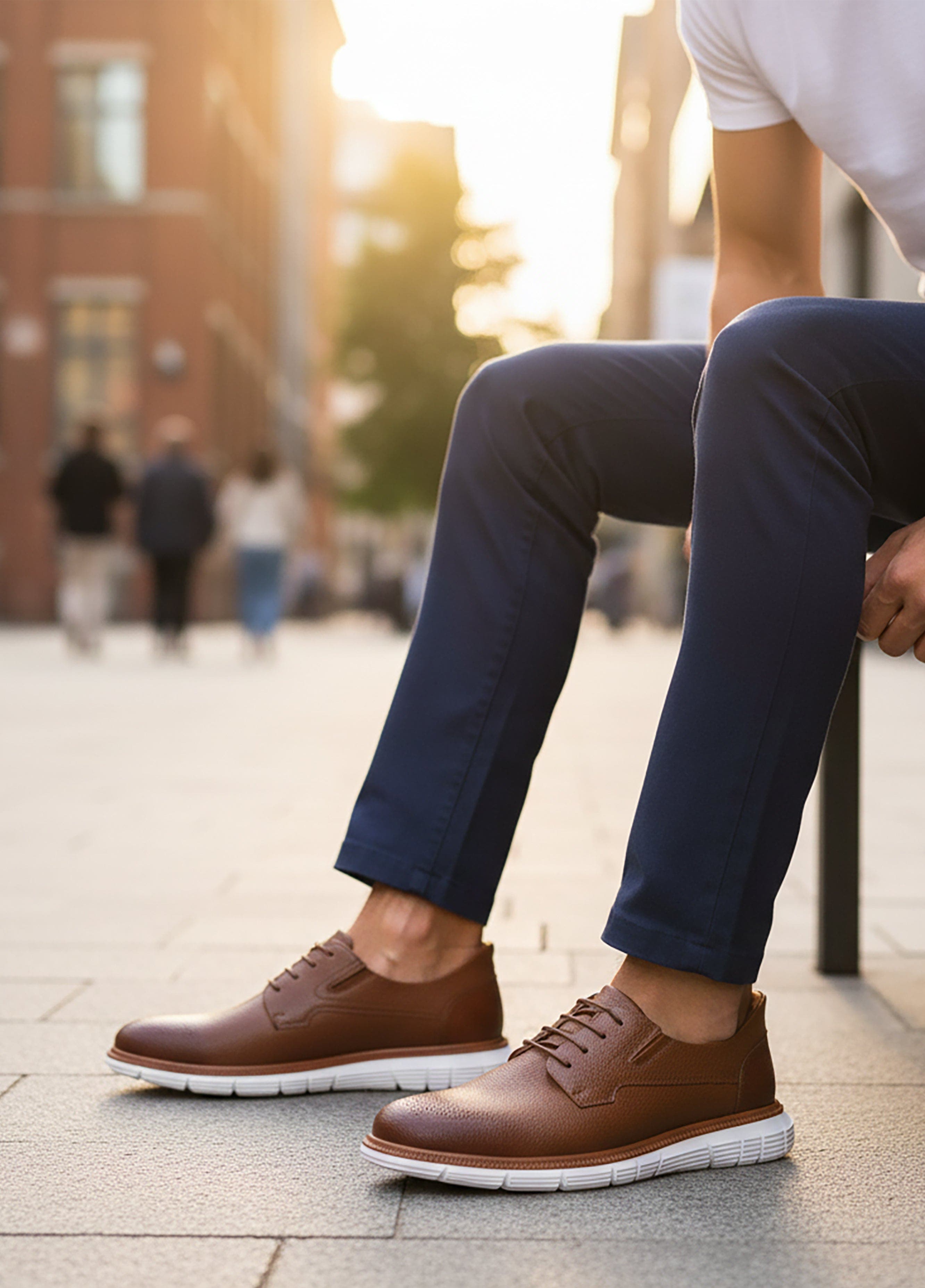 Marc Joseph New York Cloud Street Hands Free Technology Leather Plain Toe Casual Oxford, Alternate, color, Cognac Grainy Leather