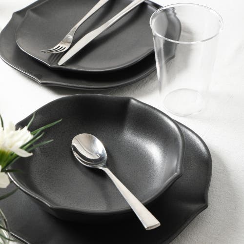 Stone Lain Baskerville Stoneware 32-piece Dinnerware Set, Includes Glassware In Black
