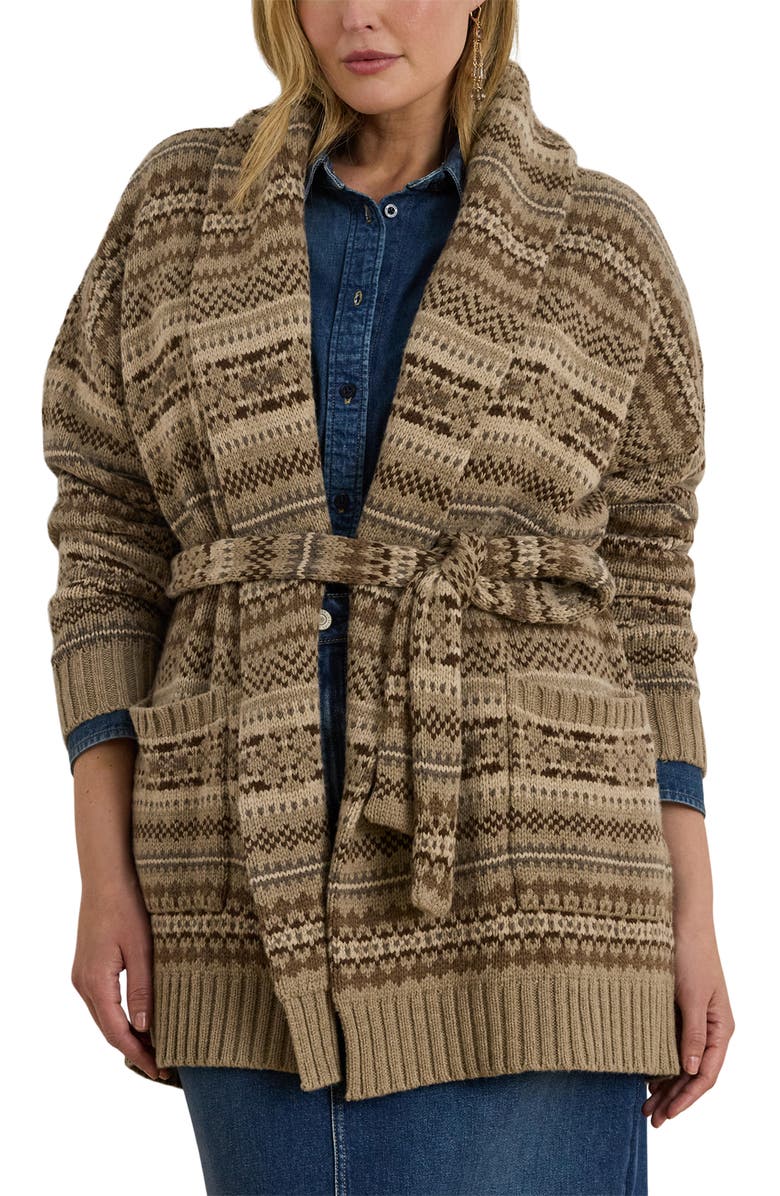 Lauren Ralph Lauren Fair Isle Belted Wool & Cotton Blend Cardigan, Main, color, Adirondack Heather Multi
