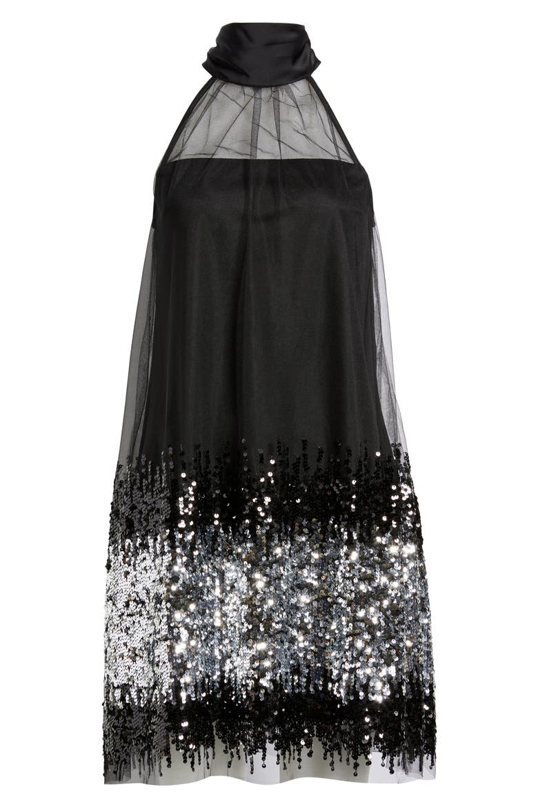 Ombré Sequin Mesh Sleeveless Dress, Alternate, color, BLACK/ SILVER