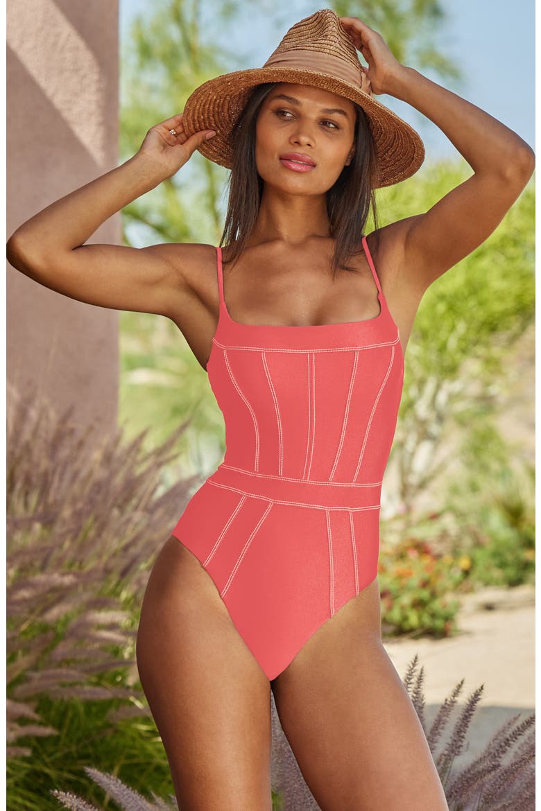 Color Sheen One-Piece Swimsuit, Alternate, color, CORAL