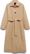 MANGO Belted Water Repellent Long Trench Coat