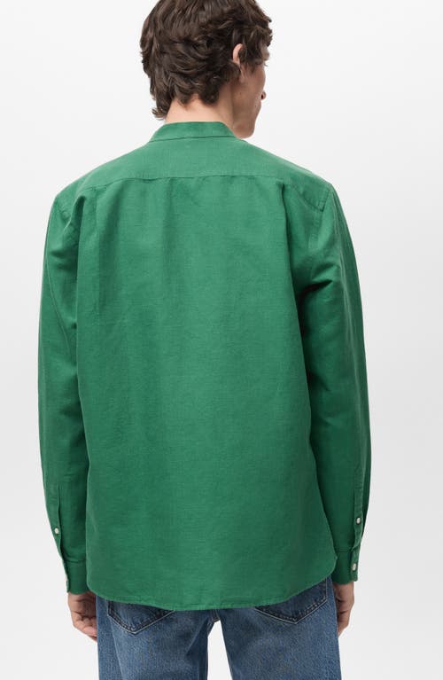 Mango Band Collar Linen Blend Button-up Shirt In Green