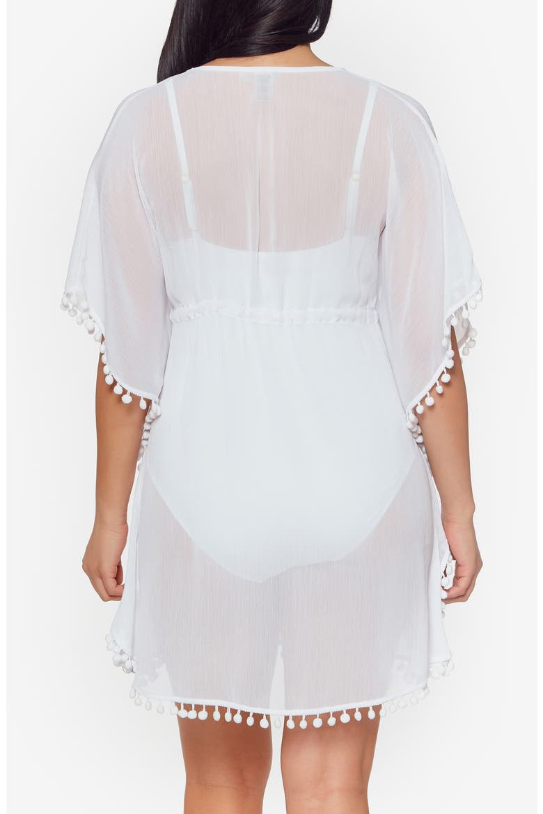 Gypset Pompom Sheer Cover-Up Caftan, Alternate, color, WHITE