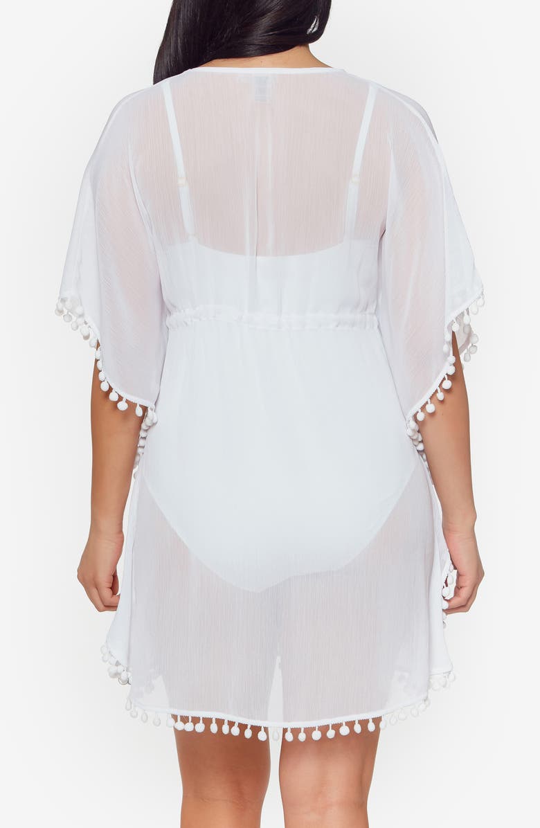 BLEU by Rod Beattie Gypset Pompom Sheer Cover-Up Caftan, Alternate, color, White