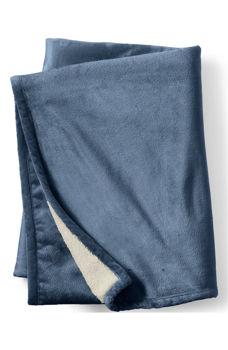 Lands' End High Pile Fleece Throw Blanket, Main, color, Bering Sea Blue