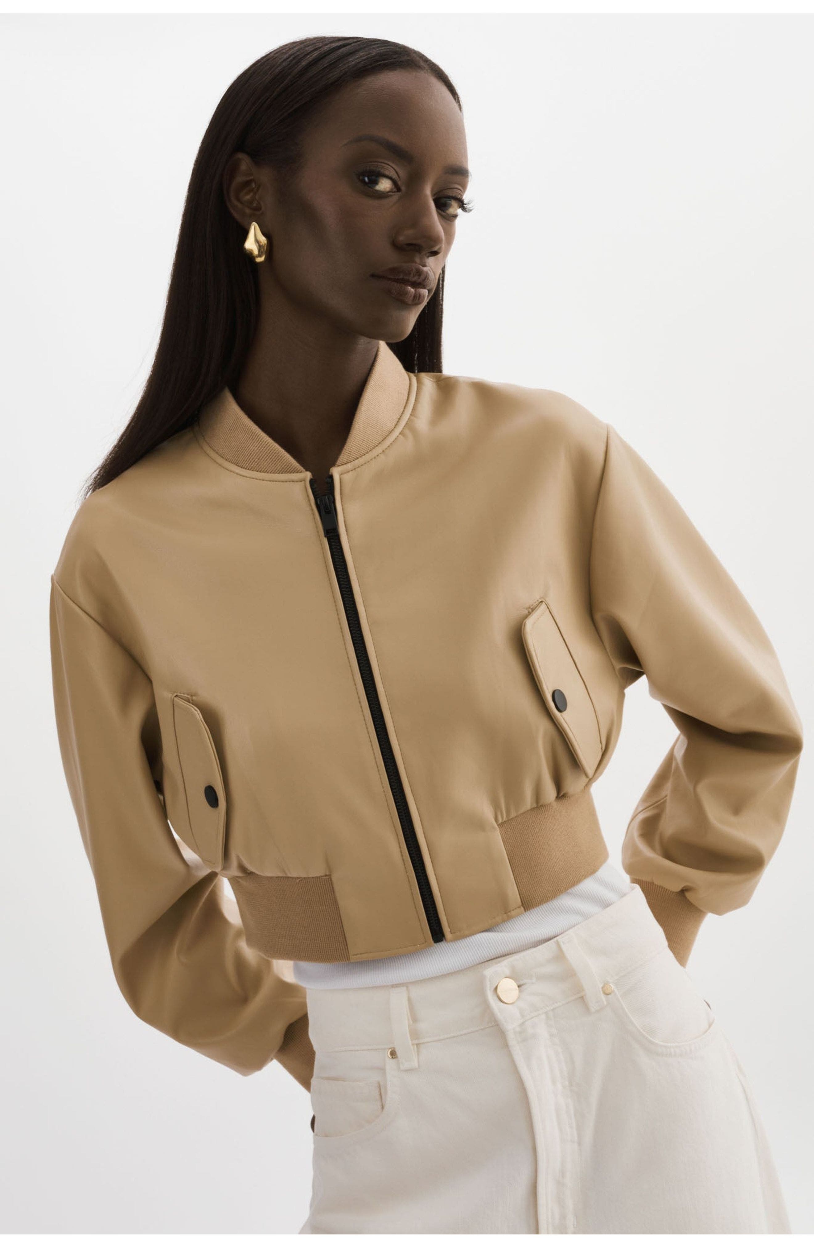 EVELIN | Faux Leather Cropped Bomber - image 3