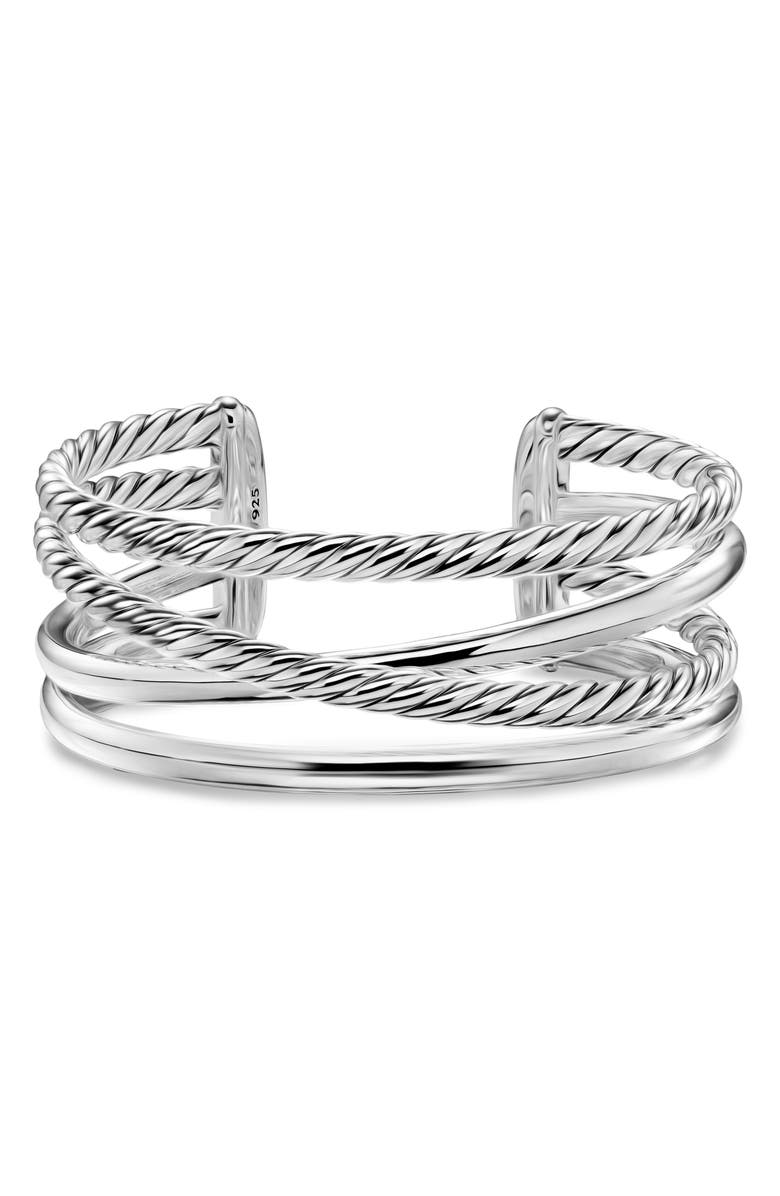 David Yurman Bold Crossover Multi Row Cuff Bracelet in Sterling Silver, 24.4mm, Alternate, color, Silver