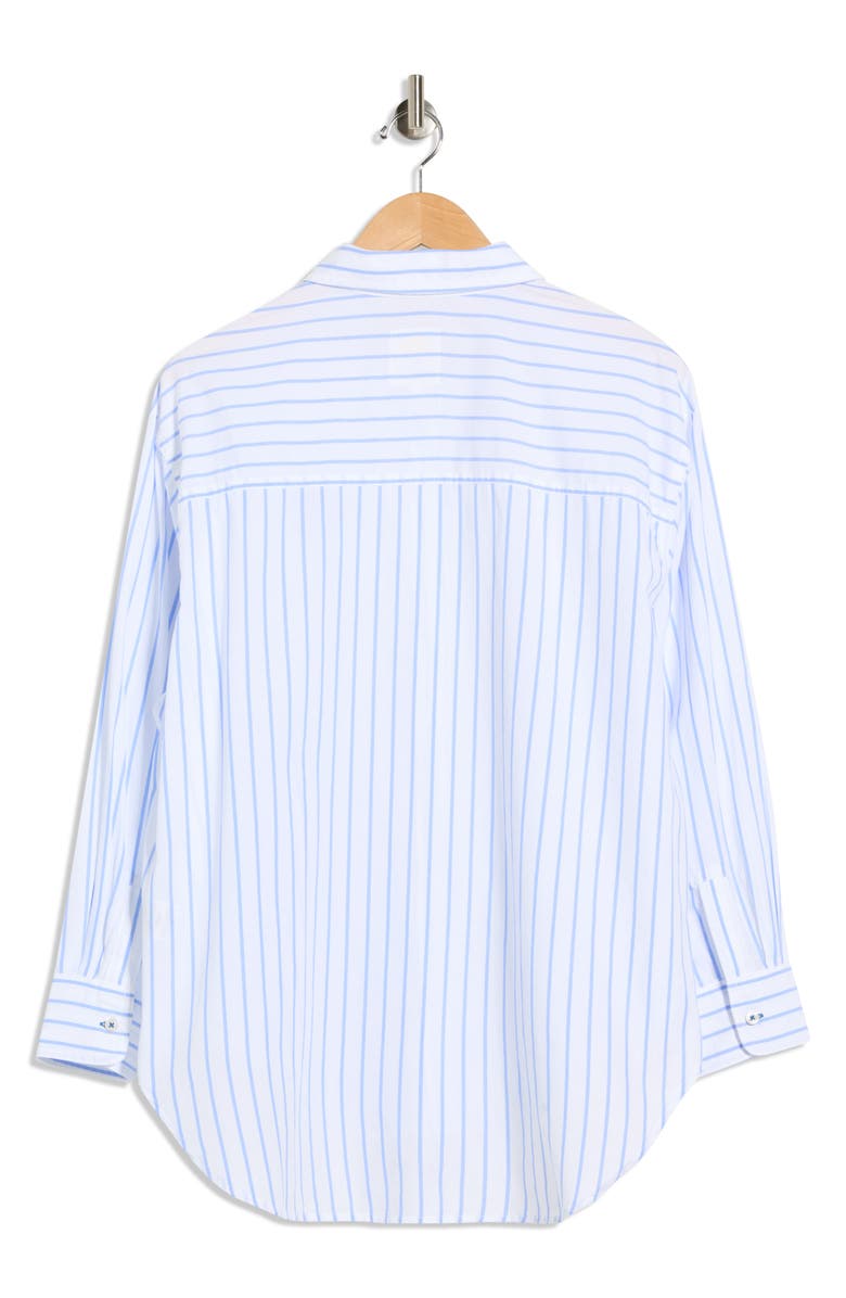C & C California Alaina Oversize Embroidered Stripe Button-Up Shirt, Alternate, color, White / Blue Stripe Sardine