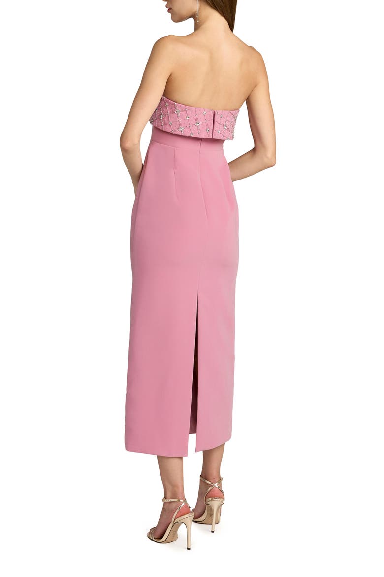 Women’s Strapless Crepe Midi Dress with Rhinestone Embellished Bodice, Alternate, color, Orchid