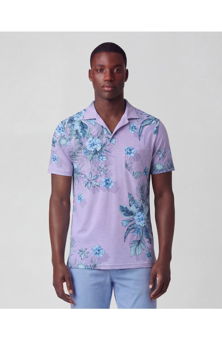Lords of Harlech Mali Floral Lavender Mens Wool Johnny Collar Polo, Main, color, Mali Floral Lavender