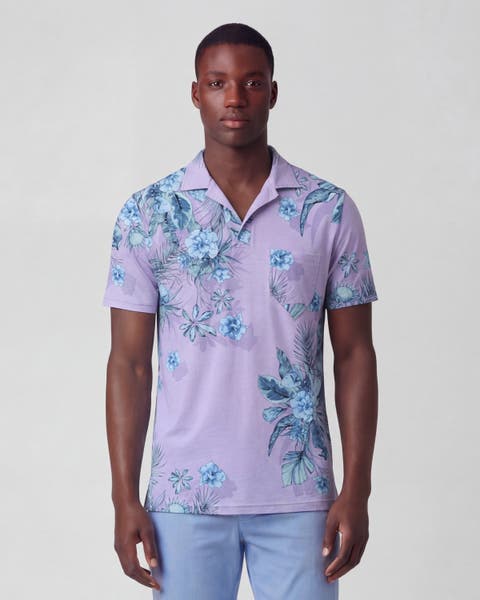 Mali Floral Lavender Mens Wool Johnny Collar Polo