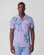 Lords of Harlech Mali Floral Lavender Mens Wool Johnny Collar Polo