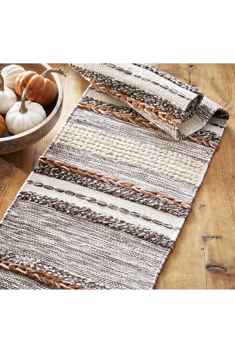 Gathering Textured Cotton Table Runner Multicolor Fall Design, Alternate, color, White