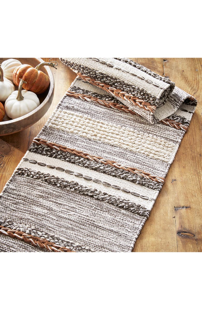 tag Gathering Textured Cotton Table Runner Multicolor Fall Design, Alternate, color, White