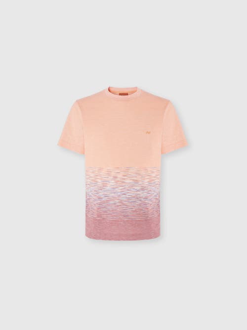Missoni Crewneck T-shirt In Slub Cotton And Linen With Zigzag Embroidery In Orange & Red