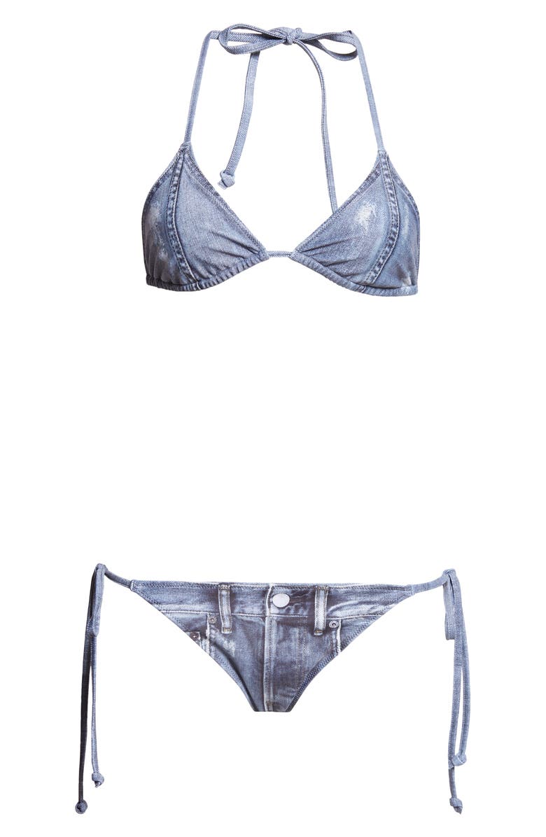 Acne Studios Eini Denim Trompe l'Oeil Two-Piece Swimsuit, Alternate, color, 