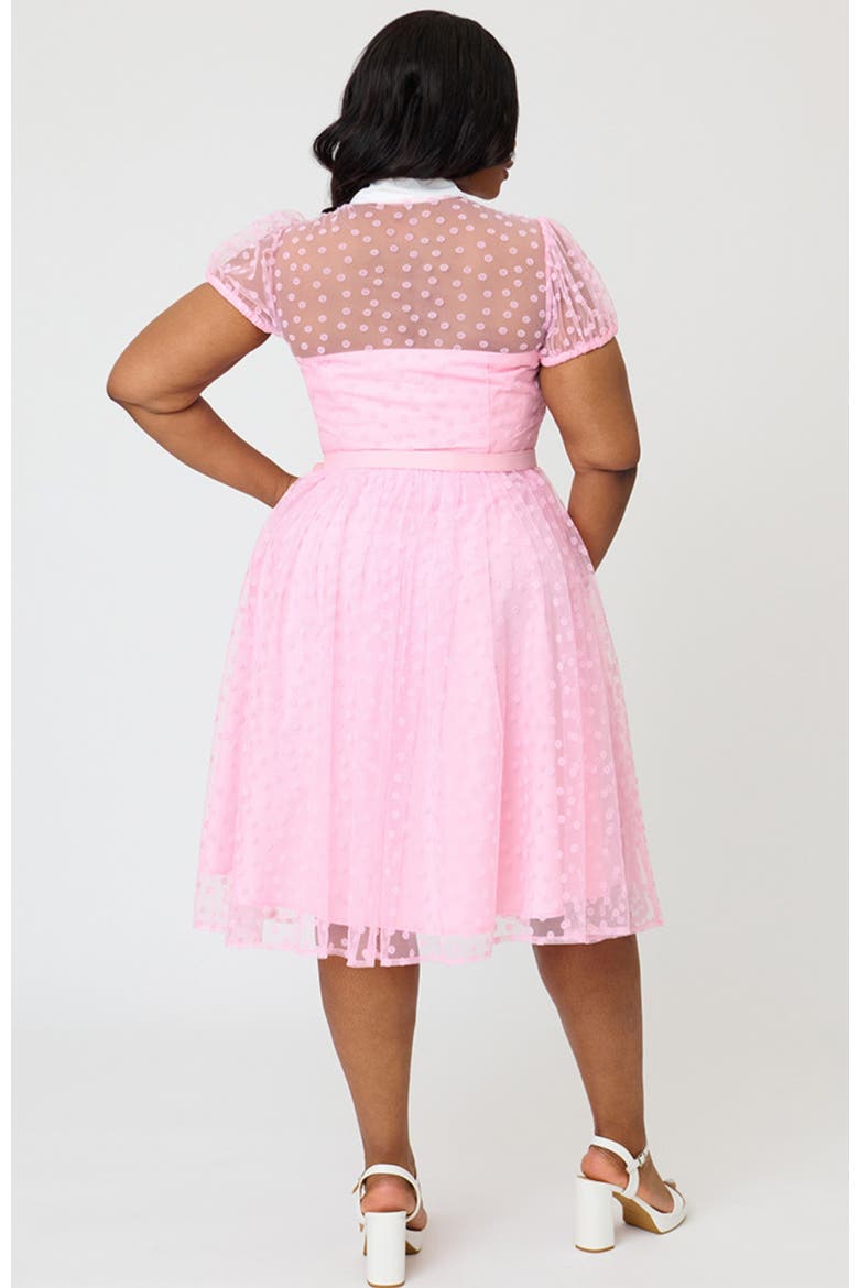 Plus Size 1950s Short Sleeve Collared Hollie Swing Dress, Alternate, color, Pink Daisy Print
