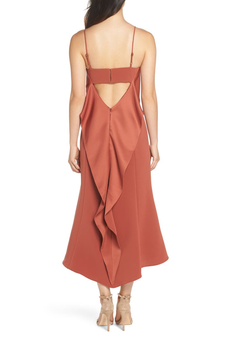 Ruffle Back Halter Midi Dress, Alternate, color, CLAY