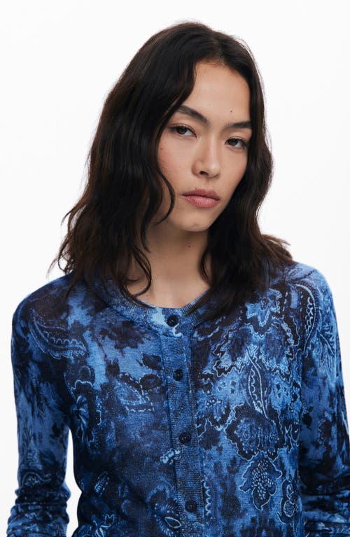 Desigual Thin Gauge Cardigan In Blue