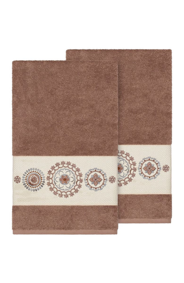 Linum Home Textiles Isabell Embellished Bath Towel - Set of 2 - Latte, Main, color, Latte