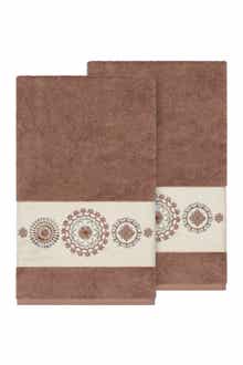 Linum Home Textiles Isabell Embellished Bath Towel - Set of 2 - Latte