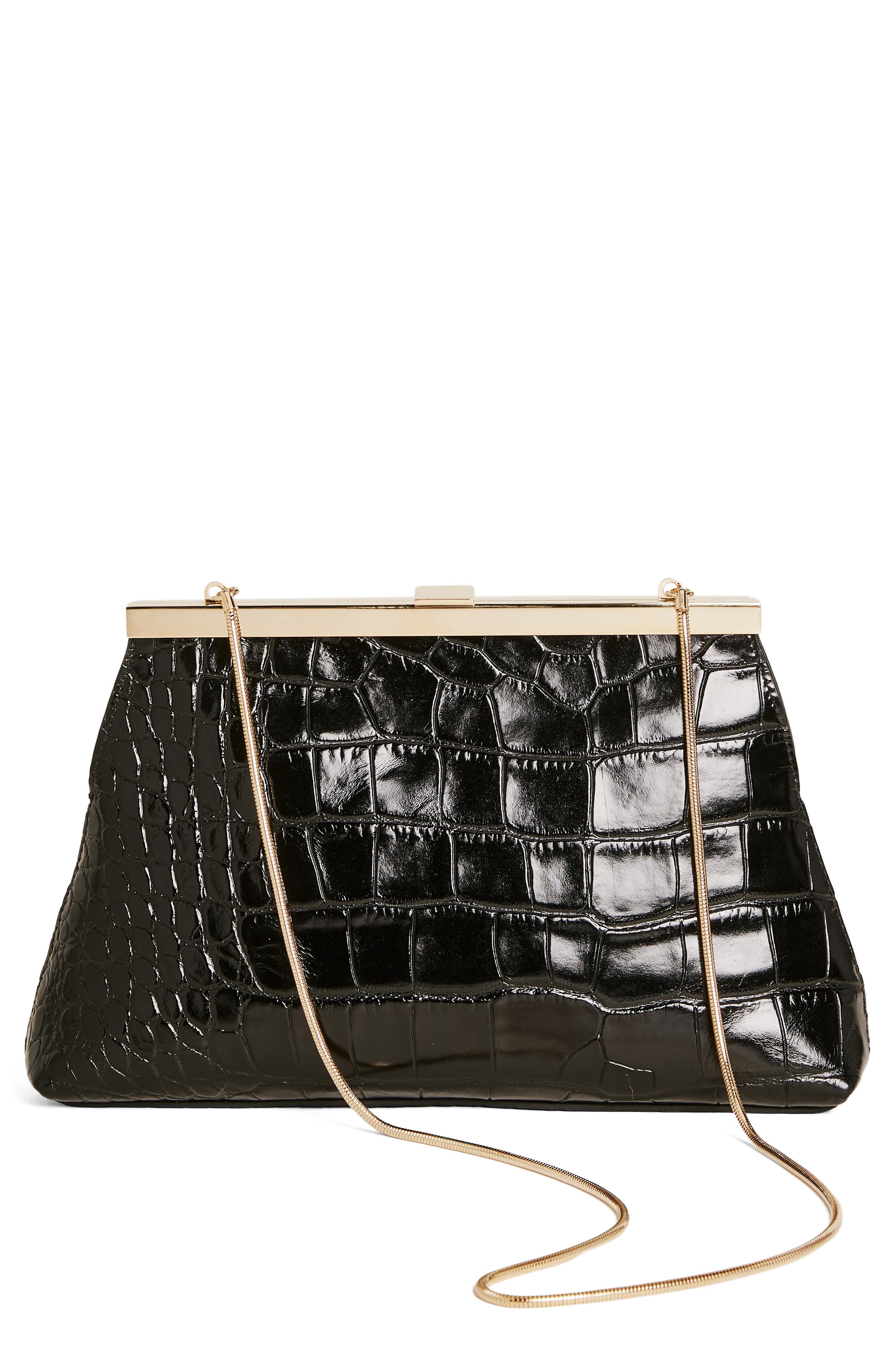 Reformation Iliana Croc Embossed Leather Shoulder Bag, Main, color, 