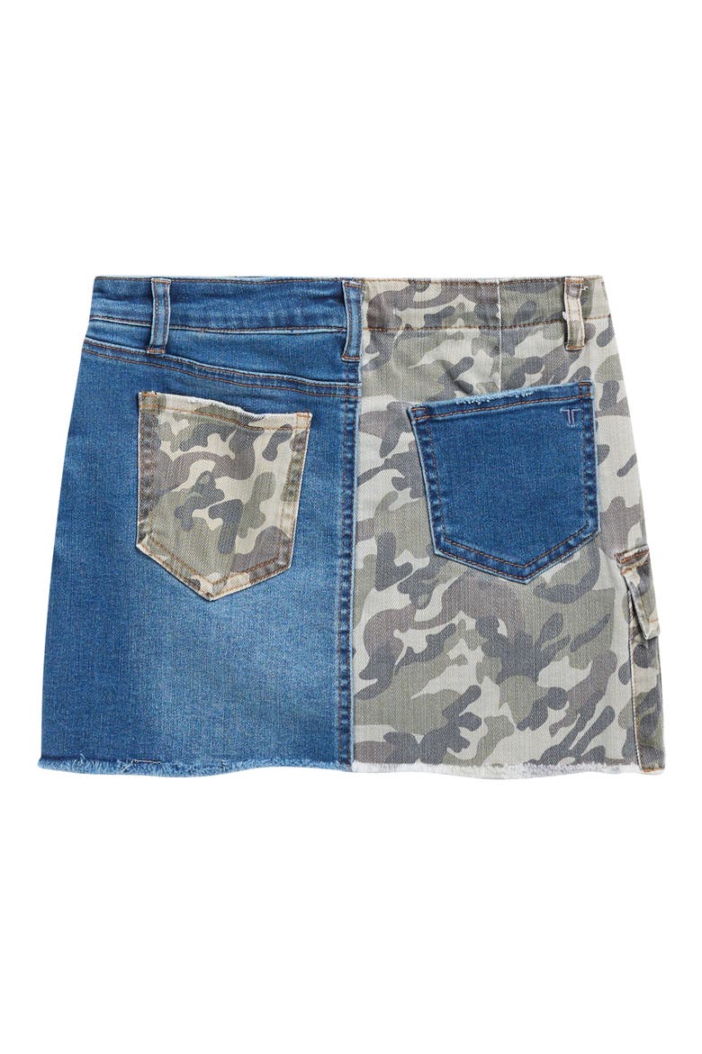 Kids' Colorblock Camo Print & Denim Skirt, Alternate, color, GREEN CAMO DENIM