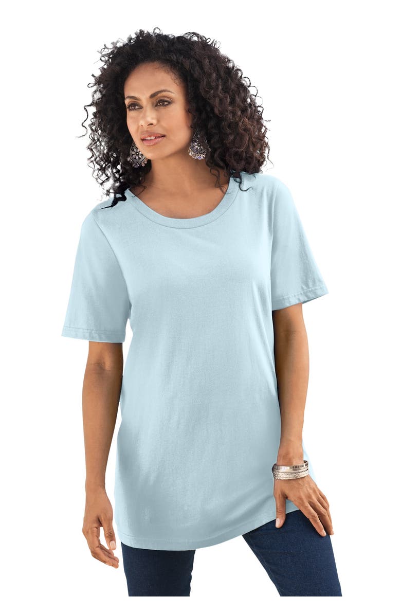 Roaman's Plus Size Cotton Ultimate Crewneck Tee, Main, color, Pale Blue