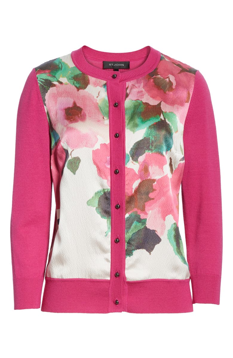 St. John Collection Jersey & Silk Cardigan, Alternate, color,