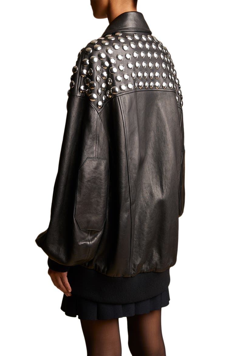 Ziggy Studded Oversize Leather Bomber Jacket, Alternate, color, BLACK