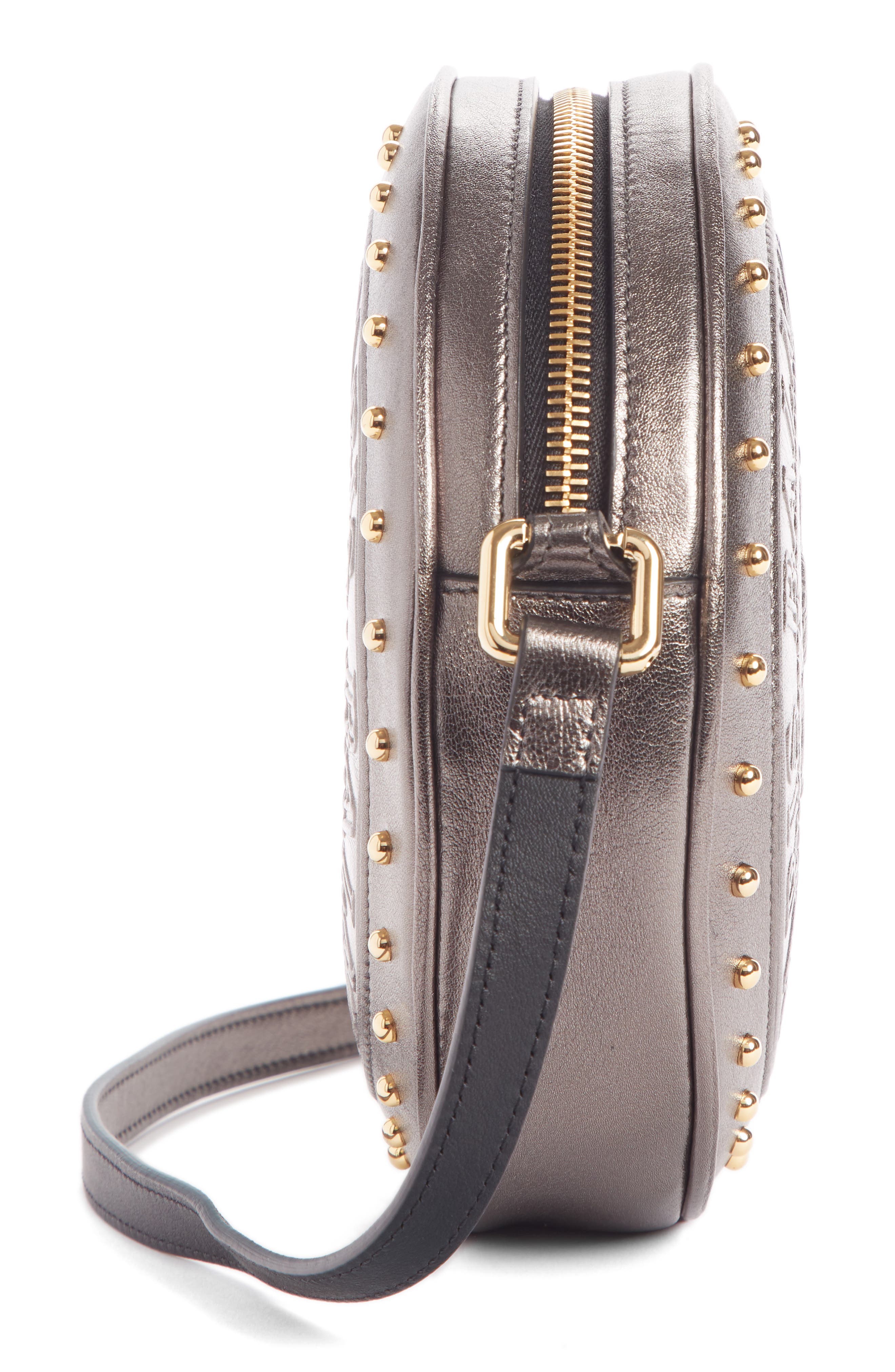 Balmain Disco Embossed Metallic Calfskin Leather Crossbody Bag, Alternate, color, 
