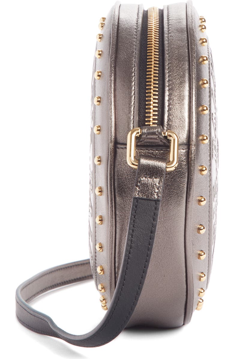 Balmain Disco Embossed Metallic Calfskin Leather Crossbody Bag, Alternate, color,