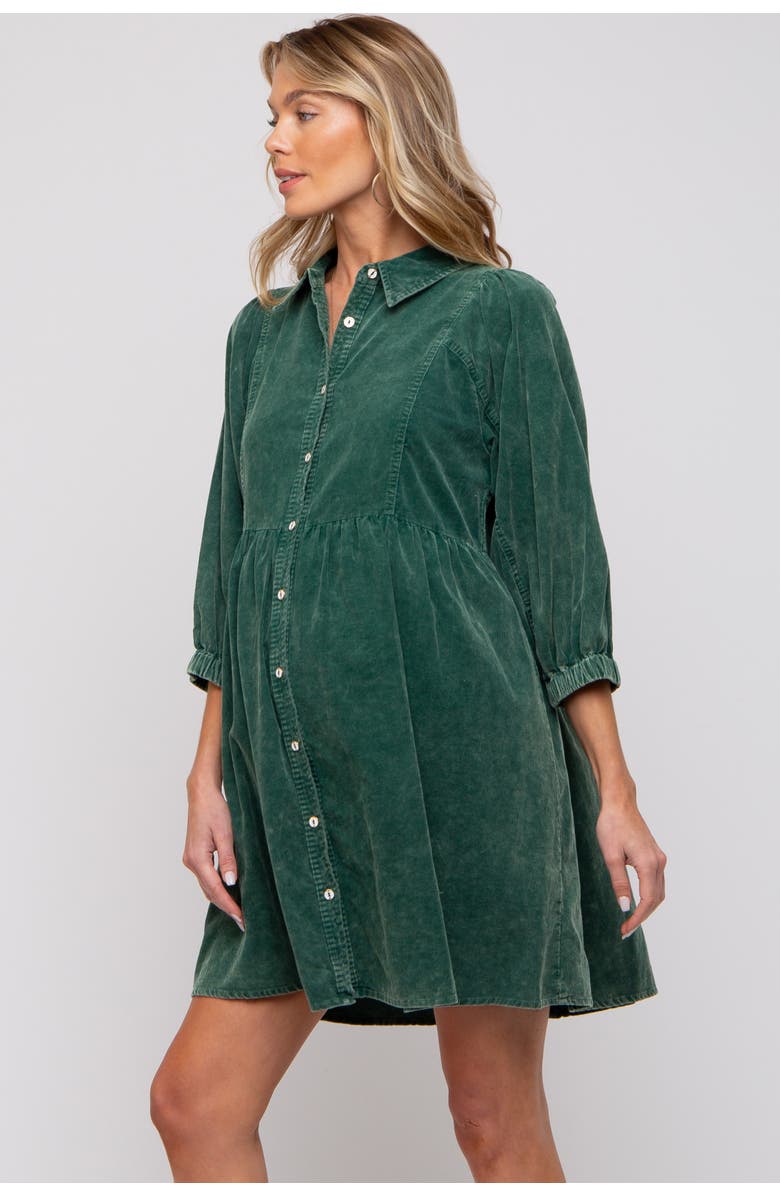 PinkBlush Corduroy Button Down Collared Dress, Alternate, color, Green