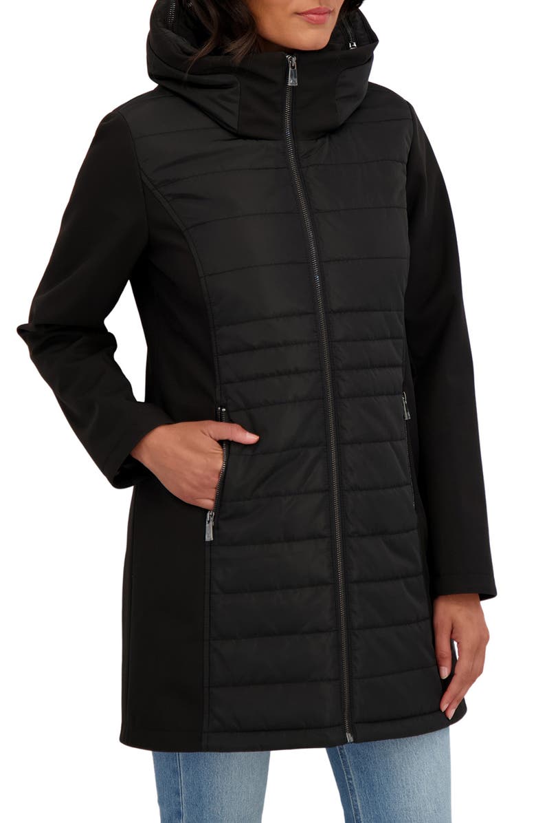 Sebby Water Resistant Mixed Media Softshell Coat, Alternate, color, Black