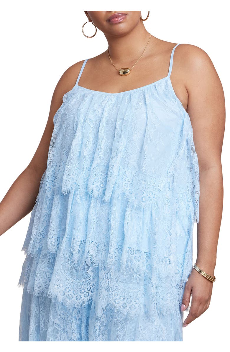 ELOQUII Asym Lace Babydoll Top, Main, color, Ice Water