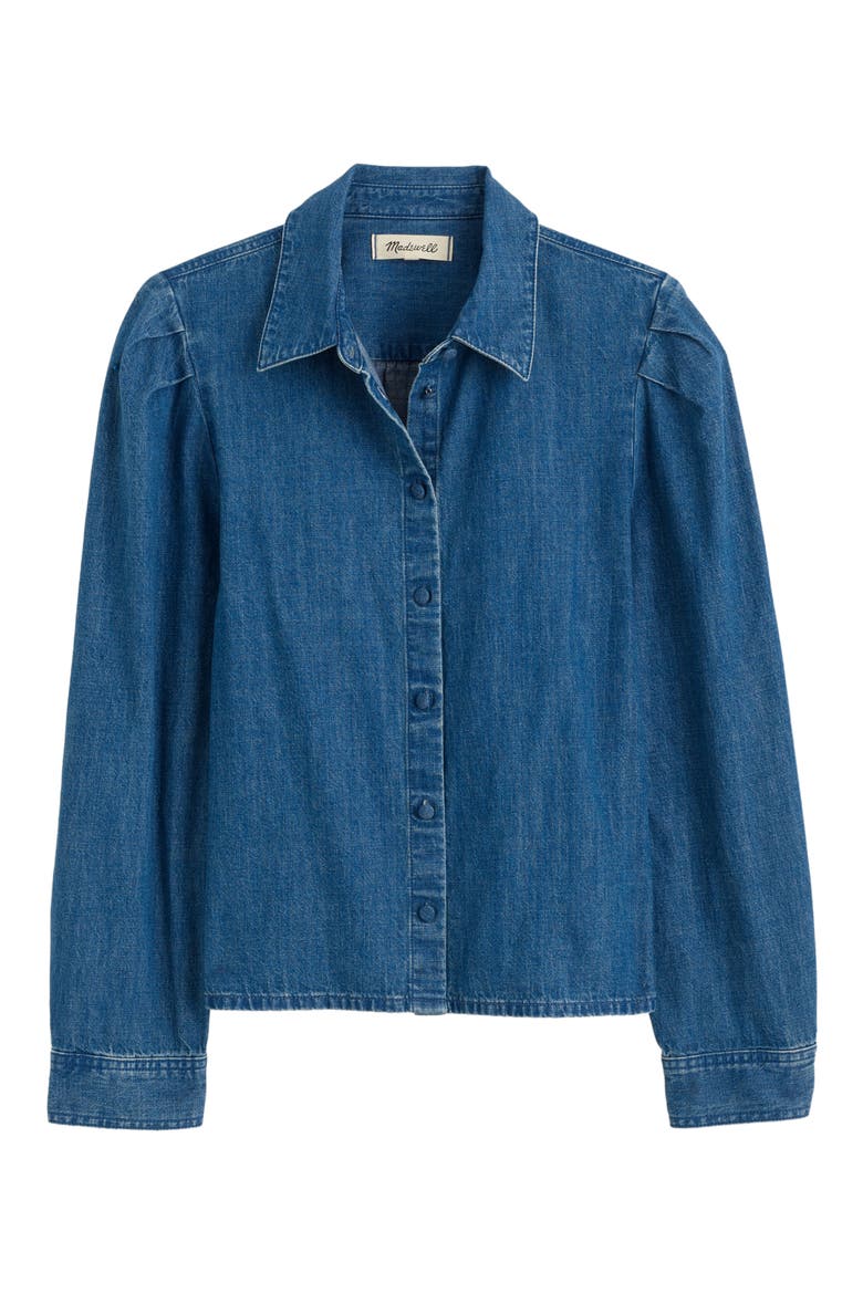 Puff Sleeve Denim Button-Up Shirt, Alternate, color, PETERSBURG WASH
