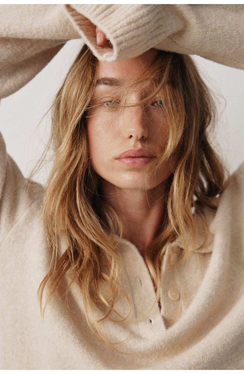 H&M Cable-knit Polo Jumper, Alternate, color, Beige