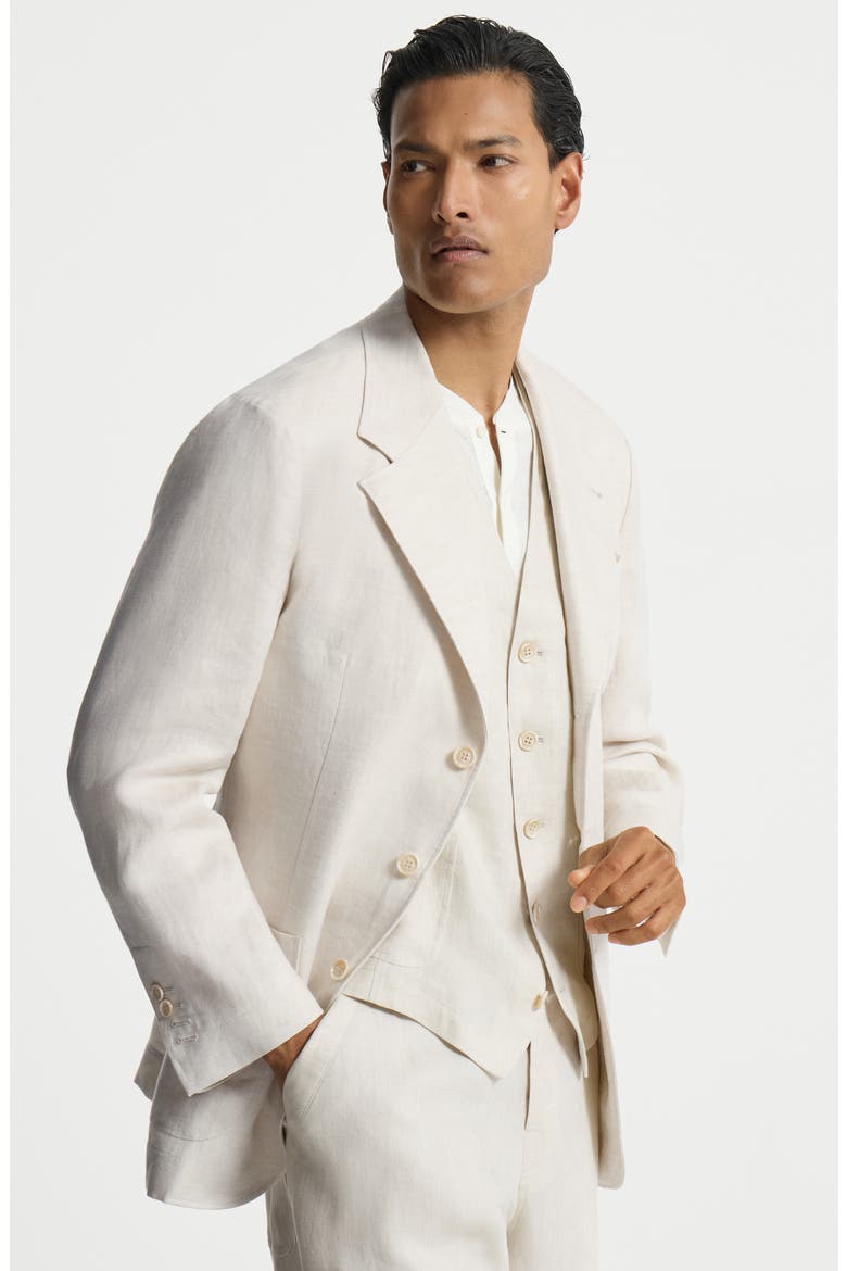 Linen micro chevron unlined blazer, Alternate, color, Shell