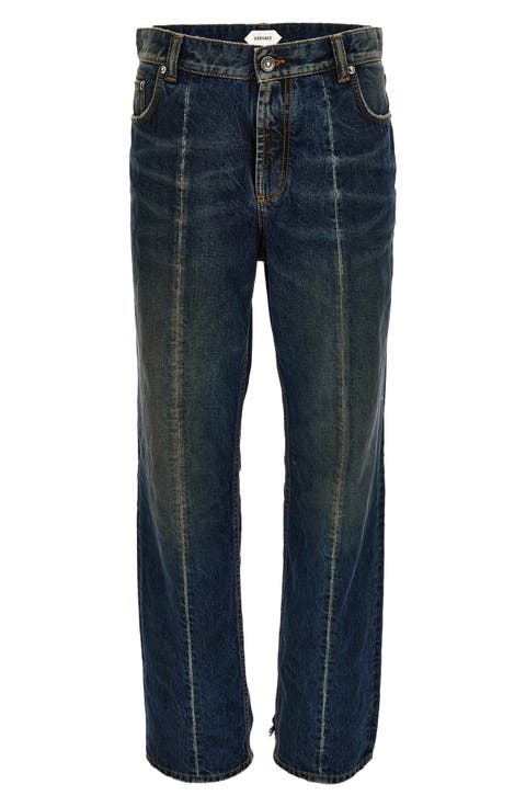Gender Inclusive Distressed Straight Leg Jeans (Dirty Blue)