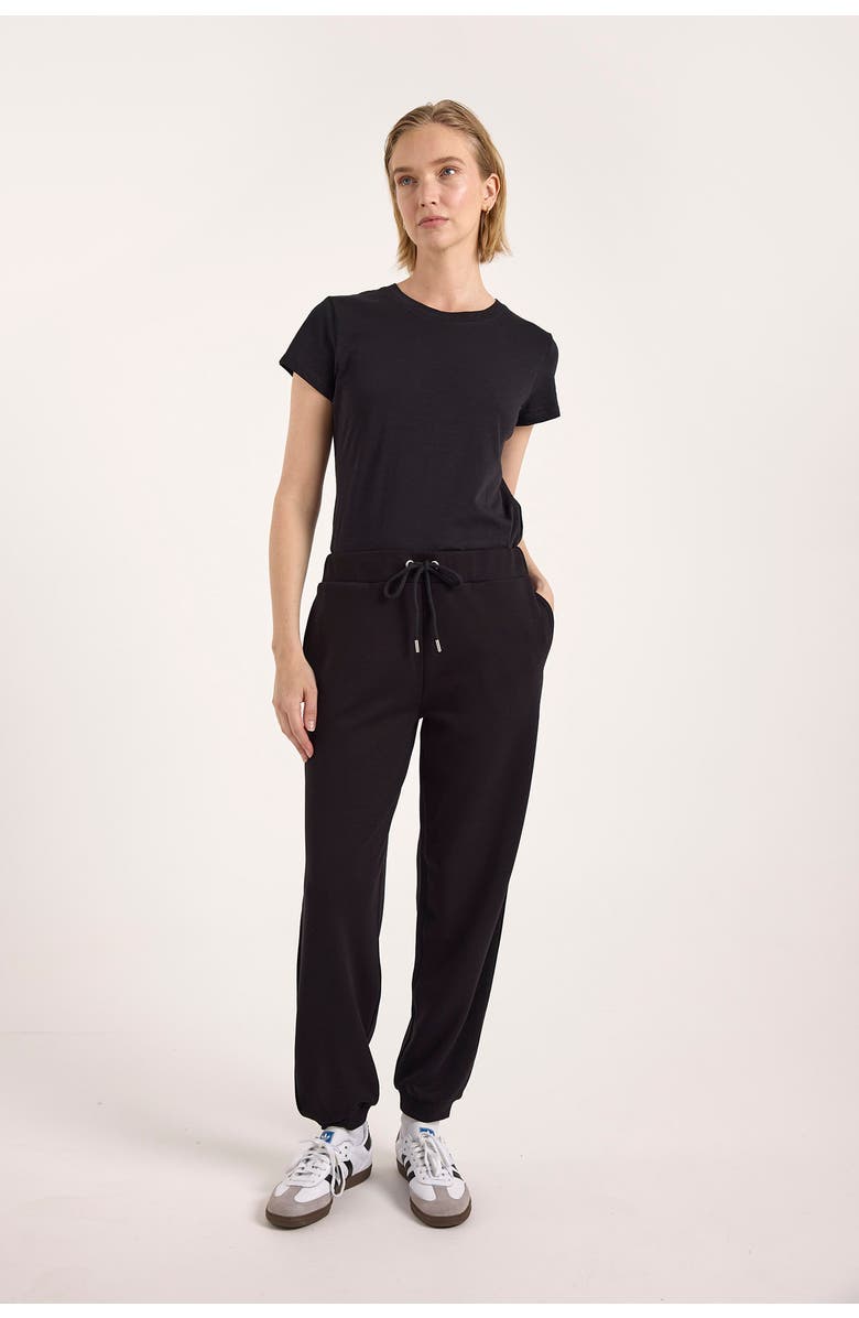 Brodie Pure Cashmere Piping Detail Jersey Cuffed Jogger, Alternate, color, Black