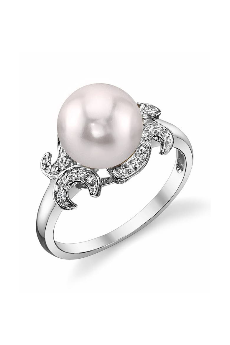 Akoya Pearl & Diamond Crown Jewel Ring, Main, color, White Gold