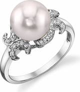 The Pearl Source Akoya Pearl & Diamond Crown Jewel Ring