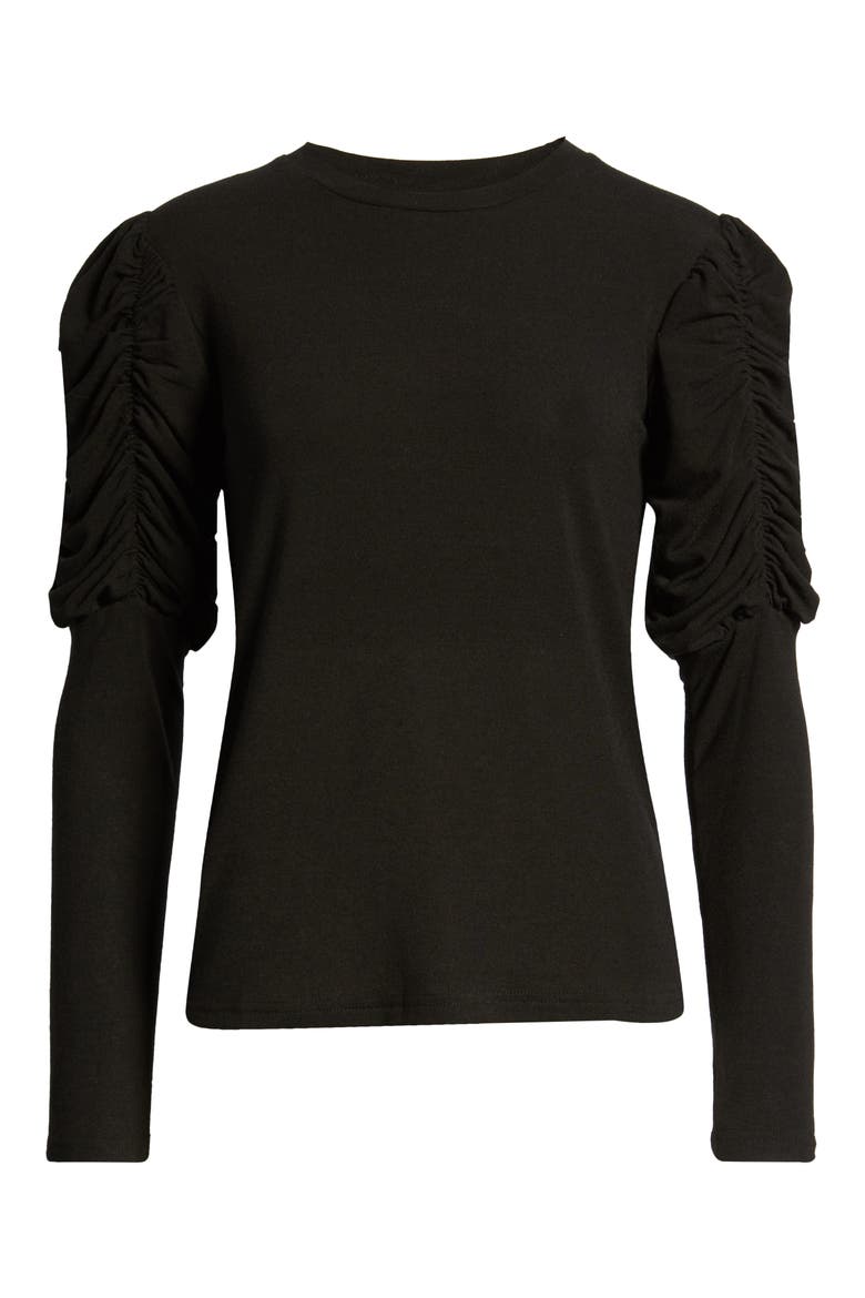 Ruched Long Sleeve Top, Alternate, color, BLACK