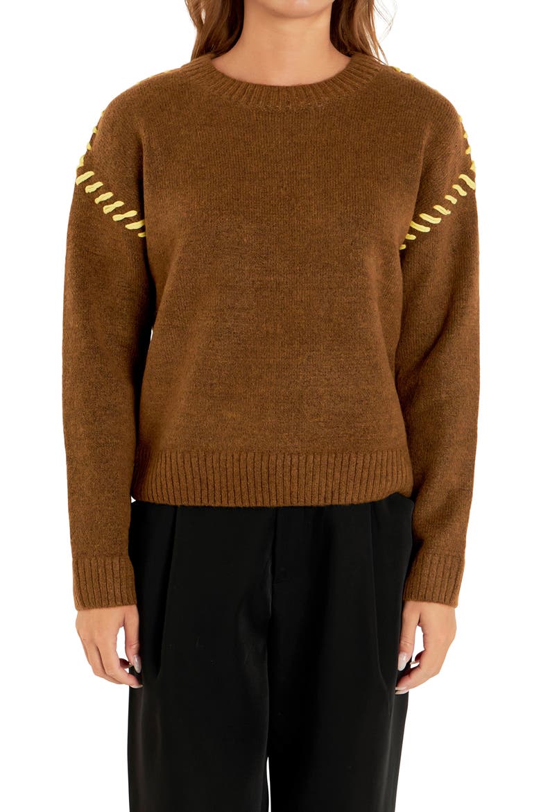 Whipstitch Sweater, Alternate, color, CAMEL/ YELLOW