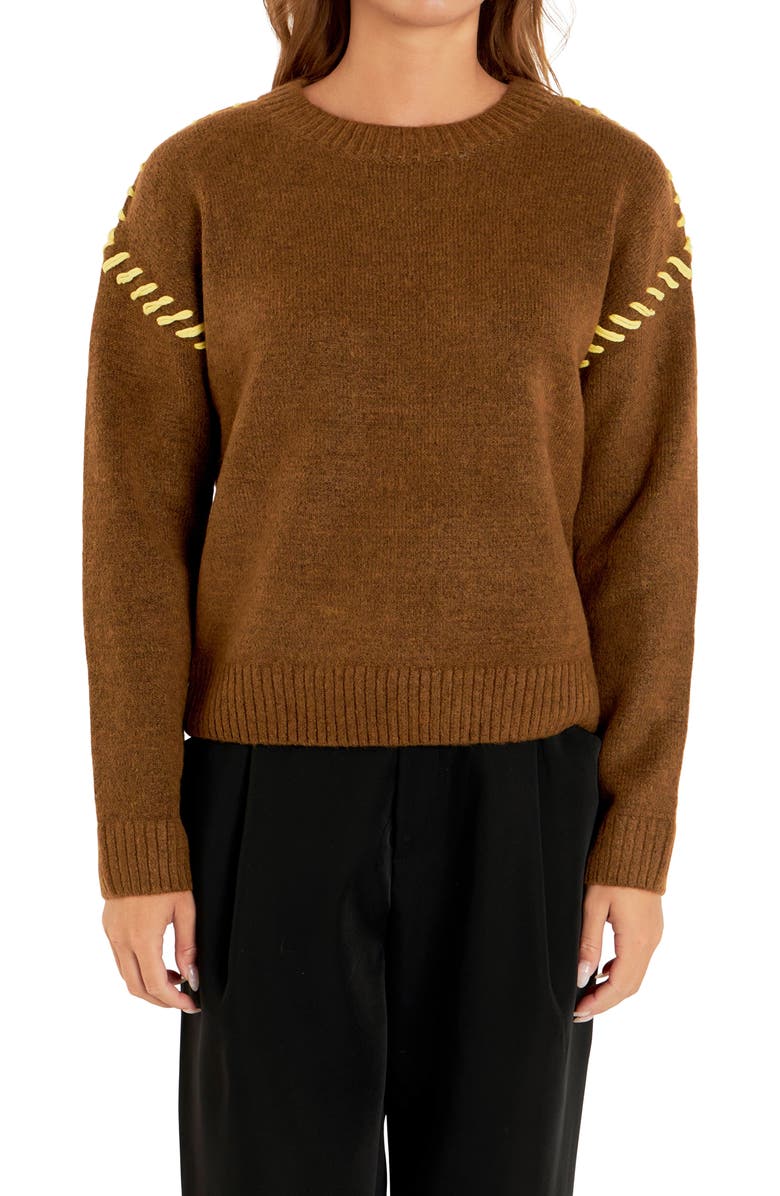 English Factory Whipstitch Sweater, Alternate, color, Camel/ Yellow