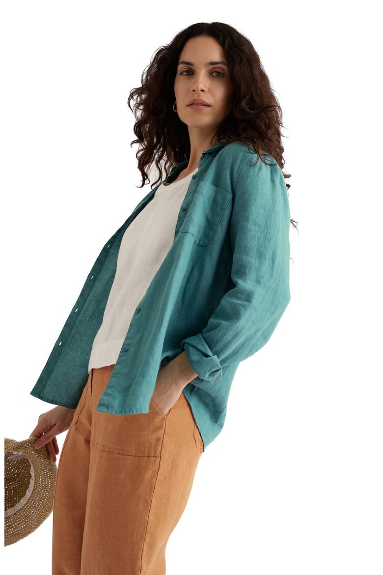 Hazel Branch Linen Button-Up Shirt, Alternate, color, RIVERSIDE