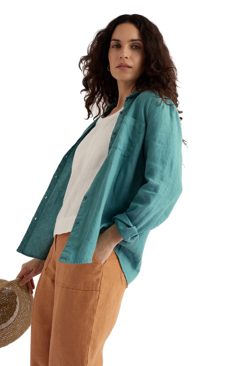 Seasalt Cornwall Hazel Branch Linen Button-Up Shirt, Alternate, color, Riverside